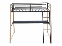 Clearance Cama alta 90 x 190 cm escritorio metal negro y roble MALICIA Cama Alta|Cama Infantil