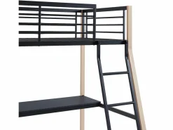 Clearance Cama alta 90 x 190 cm escritorio metal negro y roble MALICIA Cama Alta|Cama Infantil
