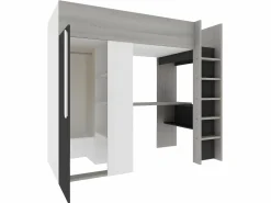 Vente-unique Cama alta armario y escritorio en 90 x 200 cm con colchón Gris blanco y negro NICOLAS II