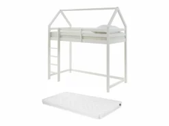 Outlet Cama alta cabaña 90 x 190 cm de madera de pino con colchón - TARZIA Cama Montessori|Cama Alta