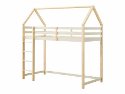 Outlet Cama alta cabaña 90 x 190 cm pino macizo y natural + colchón - TARZIA Cama Montessori|Cama Alta