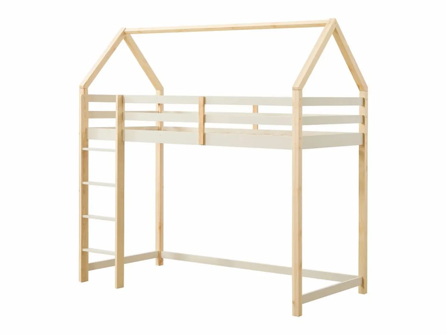 Outlet Cama alta cabaña 90 x 190 cm pino macizo y natural + colchón - TARZIA Cama Montessori|Cama Alta