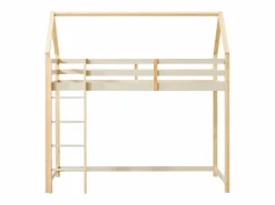 Outlet Cama alta cabaña 90 x 190 cm pino macizo y natural + colchón - TARZIA Cama Montessori|Cama Alta