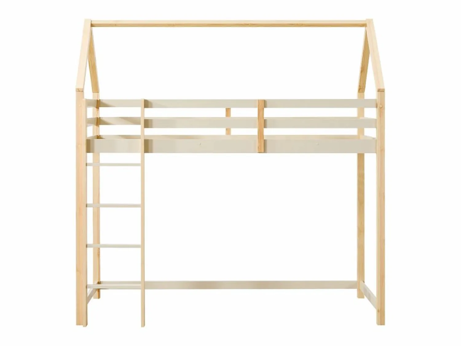 Outlet Cama alta cabaña 90 x 190 cm pino macizo y natural + colchón - TARZIA Cama Montessori|Cama Alta