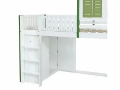 Hauss Spole Cama alta, cama infantil cabina 90x200cm con escalera, armario y estantes de almacenamiento, somier de láminas, sin colchón, color blanco y