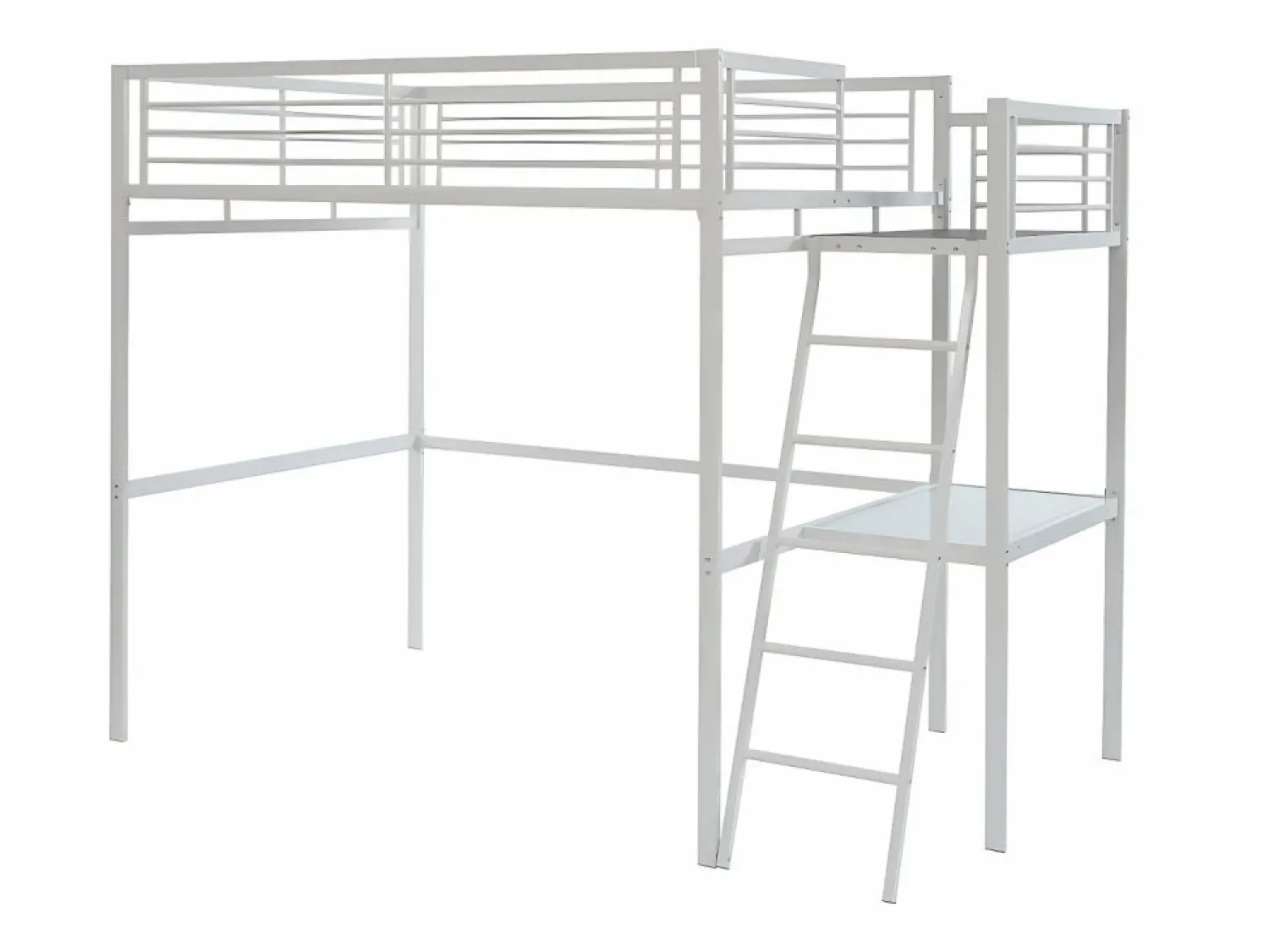 Sale Vente-unique Cama alta CASUALII para 2 personas con escritorio, color , con colchón Blanco