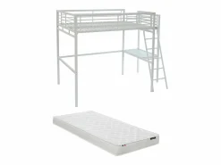 Sale Vente-unique Cama alta CASUALII para 2 personas con escritorio, color , con colchón Blanco