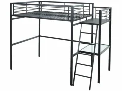Discount Cama alta CASUALII para 2 personas con escritorio, color negro y colchón Cama Alta|Cama Infantil