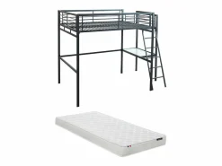Discount Cama alta CASUALII para 2 personas con escritorio, color negro y colchón Cama Alta|Cama Infantil