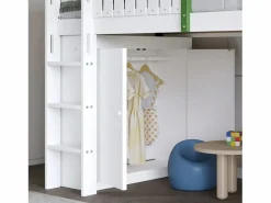 Outlet Cama alta con armario y estante, 90 x 200 cm, cama infantil con somier, color Cama Alta|Cama Infantil