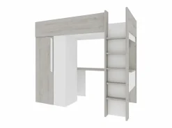 Vente-unique Cama alta con armario y escritorio, 90 x 200 cm, gris natural y blanco - NICOLAS