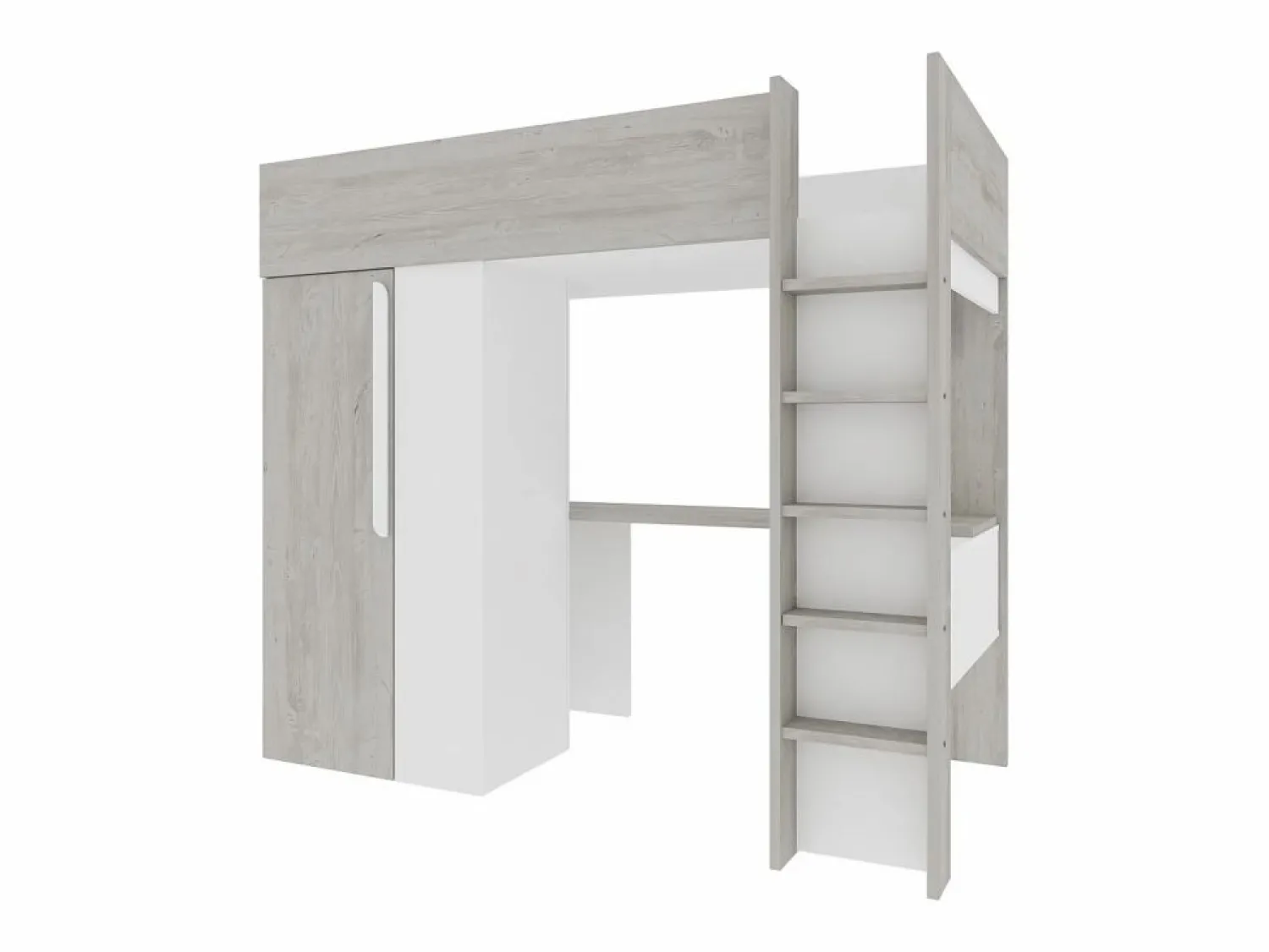 Vente-unique Cama alta con armario y escritorio, 90 x 200 cm, gris natural y blanco - NICOLAS