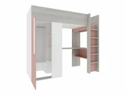 Vente-unique Cama alta con armario y escritorio en 90 x 200 cm - Gris rosa y blanco NICOLAS