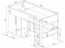 Vente-unique Cama alta con armario y escritorio en 90 x 200 cm - Gris rosa y blanco NICOLAS