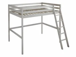 Vente-unique Cama alta con escritorio 140 x 190 cm de Pino macizo con colchón GEDEON II Blanco