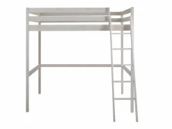 Vente-unique Cama alta con escritorio 140 x 190 cm de Pino macizo con colchón GEDEON II Blanco