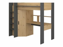 Vente-unique Cama alta con escritorio y armario 90 x 200 cm natural y antracita. AUCKLAND