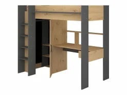 Vente-unique Cama alta con escritorio y armario 90 x 200 cm natural y antracita. AUCKLAND