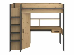 Vente-unique Cama alta con escritorio y armario 90 x 200 cm natural y antracita. AUCKLAND