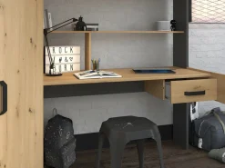 Vente-unique Cama alta con escritorio y armario 90 x 200 cm natural y antracita. AUCKLAND