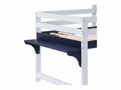 Outlet Cama alta de 90 x 200 cm - Cama infantil con escalera y cajones - Blanca y azul oscuro - Sin colchón Cama Montessori