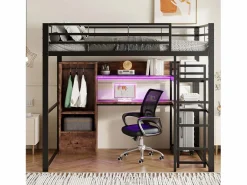 Best Cama alta de 140 x 200 cm - Cama juvenil con armario y escritorio - Negra - Sin colchón Cama Alta|Cama Infantil