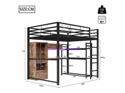 Best Cama alta de 140 x 200 cm - Cama juvenil con armario y escritorio - Negra - Sin colchón Cama Alta|Cama Infantil
