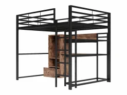 Best Cama alta de 140 x 200 cm - Cama juvenil con armario y escritorio - Negra - Sin colchón Cama Alta|Cama Infantil