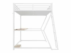 Best Cama alta de 140 x 200 cm - Cama para adultos con iluminación LED y USB, escritorio - - colchón no incluido Blanco