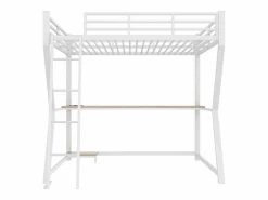 Best Cama alta de 140 x 200 cm - Cama para adultos con iluminación LED y USB, escritorio - - colchón no incluido Blanco