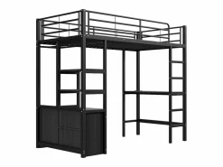 Hot Cama alta de 90 x 200 cm - Cama para adultos con puertos USB - Negra - Con escritorio - Sin colchón Cama Alta