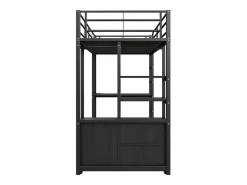 Hot Cama alta de 90 x 200 cm - Cama para adultos con puertos USB - Negra - Con escritorio - Sin colchón Cama Alta