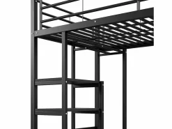 Hot Cama alta de 90 x 200 cm - Cama para adultos con puertos USB - Negra - Con escritorio - Sin colchón Cama Alta