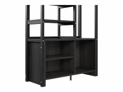 Hot Cama alta de 90 x 200 cm - Cama para adultos con puertos USB - Negra - Con escritorio - Sin colchón Cama Alta