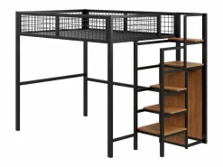 Clearance Cama alta de 140 x 200 cm - con estantes y somier - metal - colchón no incluido Cama Alta