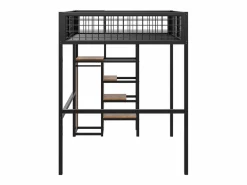 Clearance Cama alta de 140 x 200 cm - con estantes y somier - metal - colchón no incluido Cama Alta