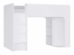 Vente-unique Cama alta de 90 x 190 cm con almacenaje, blanca + colchón - COLUMI