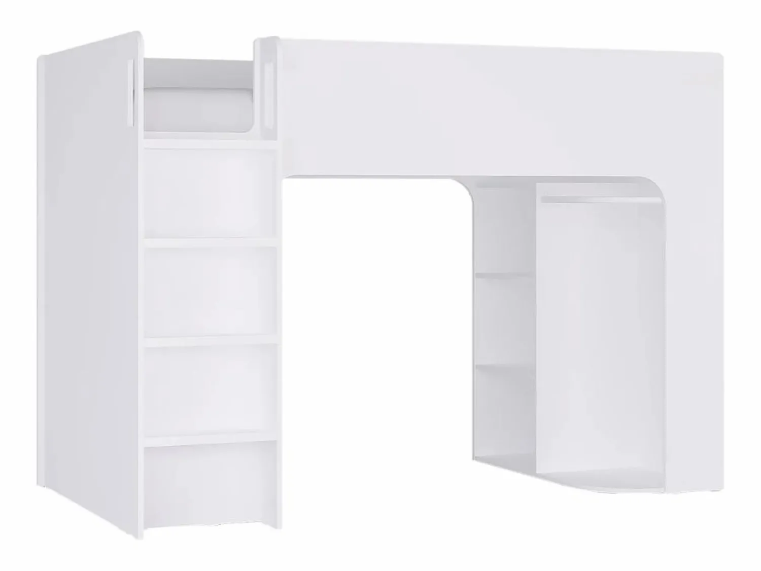 Vente-unique Cama alta de 90 x 190 cm con almacenaje, blanca + colchón - COLUMI