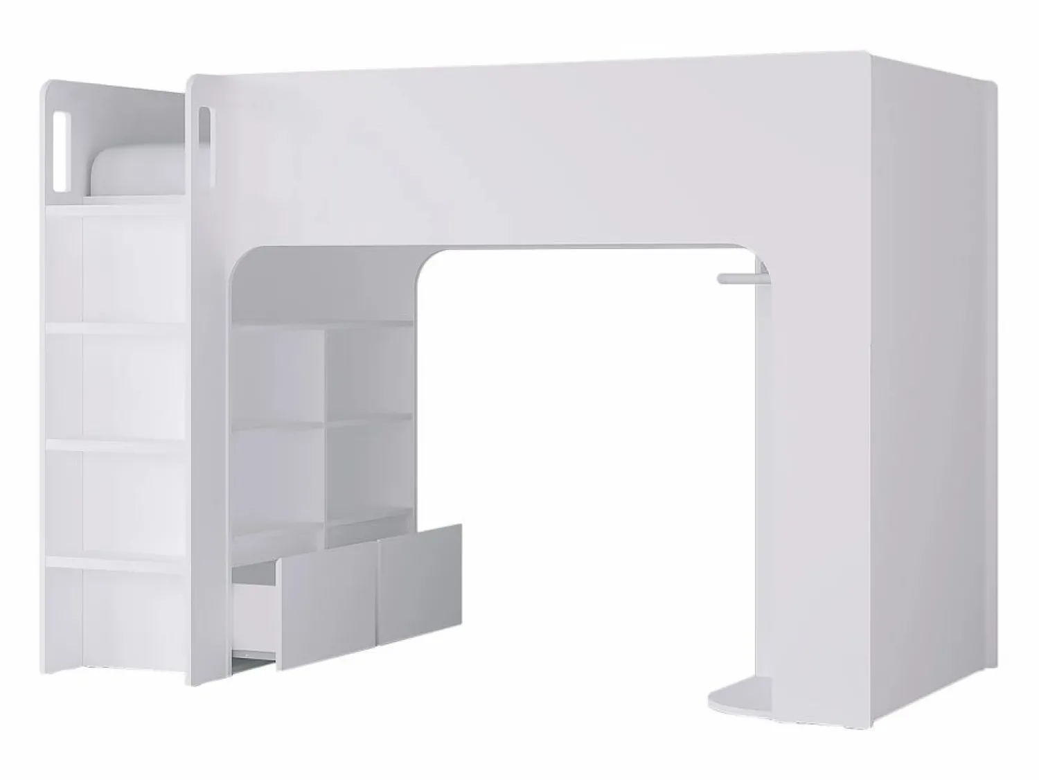 Vente-unique Cama alta de 90 x 190 cm con almacenaje, blanca + colchón - COLUMI