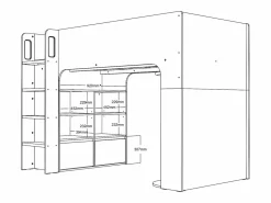 Vente-unique Cama alta de 90 x 190 cm con almacenaje, blanca + colchón - COLUMI
