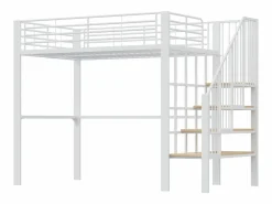 Discount Cama alta de 140 x 200 cm con escalera grande - Metal + Contrachapado + MDF - Somier de láminas - Cama Alta