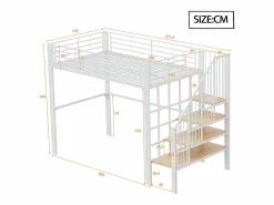 Discount Cama alta de 140 x 200 cm con escalera grande - Metal + Contrachapado + MDF - Somier de láminas - Cama Alta