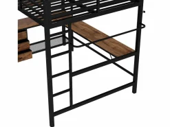 Clearance Cama alta de 140 x 200 cm con iluminación LED, escritorio, toma de corriente y 3 cajones - Cama infantil de metal y madera - Color Cama Alta