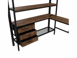 Clearance Cama alta de 140 x 200 cm con iluminación LED, escritorio, toma de corriente y 3 cajones - Cama infantil de metal y madera - Color Cama Alta