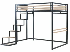 Online Cama alta de 140 x 200 cm en metal y MDF, color y natural, con colchón - JOGUI Cama Alta|Cama Infantil