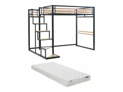 Online Cama alta de 140 x 200 cm en metal y MDF, color y natural, con colchón - JOGUI Cama Alta|Cama Infantil