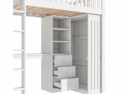 ModernLuxe Cama alta de madera de 90x200 cm - con escritorio y armario -