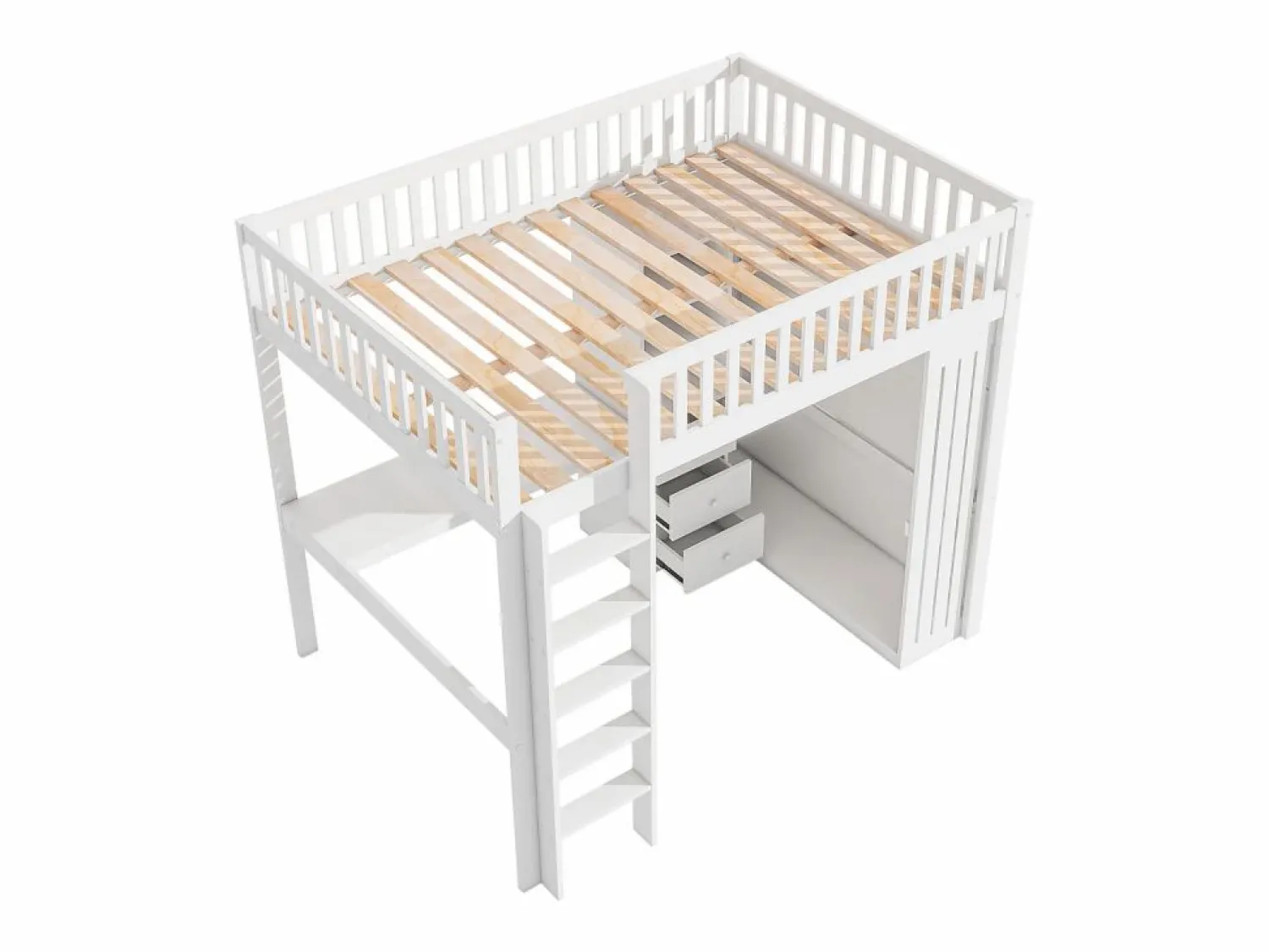 Discount Cama alta de madera de 140x200 cm - con escritorio y armario - Cama Alta
