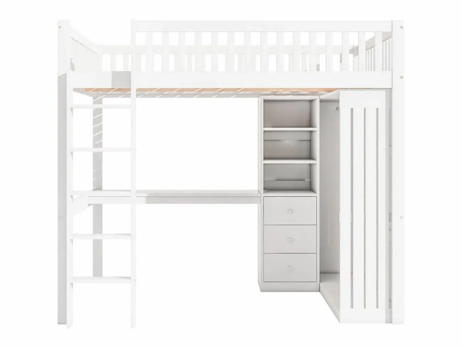 Discount Cama alta de madera de 140x200 cm - con escritorio y armario - Cama Alta