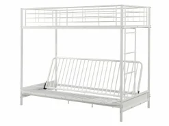 Hot Vente-unique Cama alta de metal de 90 x 190 cm con sofá convertible + futón + colchón MODULO V Blanco